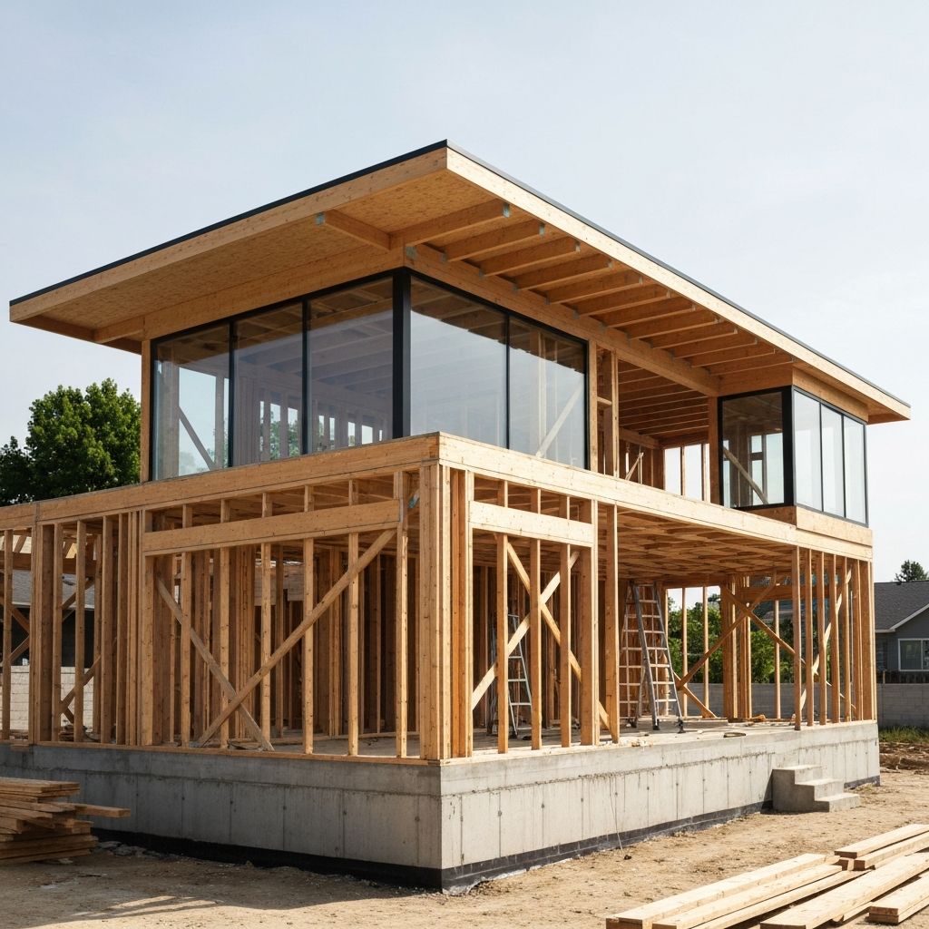 Contractors framing a house